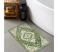Uphome - Classic Tribal Sage Green Bath Mat Non Slip Oriental Soft Machine Washable Floral Design Bathroom Decor for Sink Tub 18x25