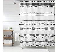 Uphome Extra Long Fabric Shower Curtain for Bathroom, Black and White Boho Shower Curtain Set Chic Triangle Geometric Tassel Cloth Bath Curtains, Waterproof Machine Washable for Modern Bathtub 72 x 78