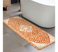 Uphome Long Boho Rug Orange Vintage Floral Bathroom Runner Rug Non-Slip Machine Washable Bath Mat Soft Velvet Oriental Traditional Aesthetic Accent Rug for Sink Shower Doormat Tub, 20x59 inch