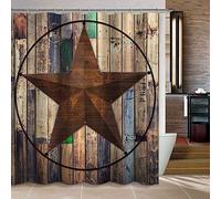 Uphome Rustic Shower Curtain Fabric Brown Vintage Farmhouse Shower Curtain Set with Hooks Western Texas Barn Star Bathroom Curtain Heavy Duty(60" W x 72" H)