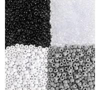 UPINS 1200Pcs Black and White Pony Beads, Halloween Pony Beads Bulk for Jewelry Making Hair Bracelets Crafts Grey Transparent Plastic Beads DIY Party Decoration 6 x 9 mm