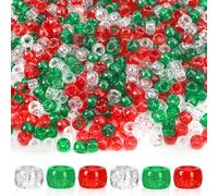 UPINS 1200Pcs Christmas Pony Beads, Glitter Red Green Transparent Pony Beads Bulk for Necklace Bracelets Earrings Jewelry Making Party Decoration Supplies DIY Craft