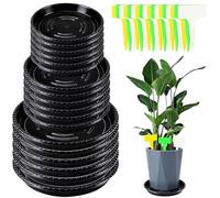 UPINS 18 Pcs Plant Pot Saucers with Labels, Black Round Plant Trays Plant Saucer Deep Plastic Drip Trays for Indoor Outdoor Plant Pots (14/16/18 cm)