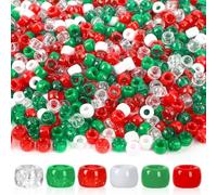 UPINS 2000Pcs Christmas Pony Beads, Red Green White Glitter Plastic Beads Bulk for Necklace Bracelets Earrings Jewelry Making Christmas Party Decoration Supplies DIY Hair (6 Colors)