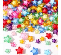 UPINS 300Pcs Acrylic Star Beads, 3 Sizes Kandi Star Pony Beads for Jewelry Making Crafts Independent Day 4th of July Acrylic Beads Necklace Friendship Bracelets Craft