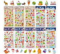UPINS Christmas Stickers for Kids, 10 Sheets Holiday 3D Puffy Foam Decals - Cute Snowman, Reindeer, Tree, Santa for Party Favors, Scrapbooking, DIY Crafts