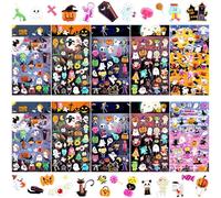 UPINS Halloweens Stickers for Kids, 10 Sheets 3D Happy Halloween Stickers Cute Puffy Stickers Ghost Pumpkin Skull Bat Spider Foam Stickers for Halloween Party Favors Scrapbooking DIY Crafts