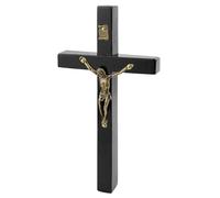 UPIQNG Wooden Wall Cross Jesus Christ Hanging Crucifix Cross Wall Mounted Cross with Metal Jesus Religious Decoration Craft for Meditation Gift Christmas,Black,6 Inch