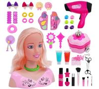 Upiulote Kids Hairdressing Set 41PCS/Set Cute Hairdresser Role Play for Kids Doll Head for Hair Styling with Hair Dryer and Accessories Pretend Makeup Sets for Girls Gift Set1 Hairdressing