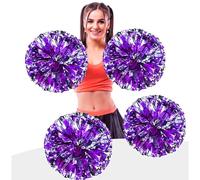 Upiulote Metal Foil Cheerleading Pom Poms, Cheerleader Pompoms Hand Flowers for Sports Cheers Ball Dance Costume Night Party Team Spirit, 4PCS Purple Mixed Silvercheerleader pompons