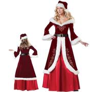 Upiulote Mrs Claus Costume Adult Women, 3PCS/Set Mrs Claus Dress with Hat, Belt, Skirt, Santa Costume for Xmas Party, Cosplay, Birthday, School Show, L
