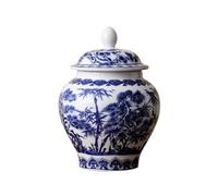 UPJAKS Blue and White Porcelain Ginger Jar with Lid Ceramic Pine Tree/Plum Blossom/Bamboo Pattern Ceramic Vase Chinoiserie Decorative Jar for Home(6.9''x9.3'')