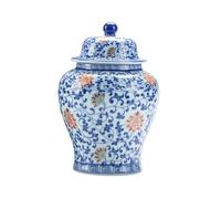 UPJAKS Blue and White Porcelain Jar Tea Storage Jingdezhen Ceramic Ginger Jar with Lid Chinoiserie Decorative Vase Traditional Oriental Decor(5.9''x9.1'')