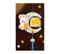 UPJAKS Decorative Mid-Autumn Festival Rabbit Lantern Handemade DIY Portable Bamboo Lantern Cute Bunny Hand-held Lantern Light for Mooncake Festival Holiday Decor Garden