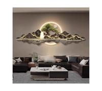 UPJAKS Landscape 3D Wall Art Decor with LED Light Traditional Oriental Wall Sculpture with Tree & Mountain Flowing Water Brings Wealth Wall Painting Mural Lamp