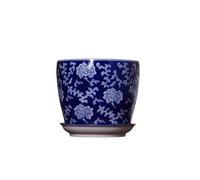 UPJAKS Plant Pot Blue and White Porcelain Plant Pot with Drainage Hole & Saucer Jingdezhen Ceramic Flower Pot Chinese Classical Decorative Planter for Home Decor Outside(L)