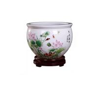 UPJAKS Plant Pot Jingdezhen Ceramic Planter Chinoiserie Porcelain Succulent Plant Pot No Drainage Hole Hydroponic Water Lily Planter Pot with Stand for Home Garden Decor Outside(S)