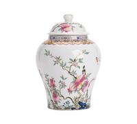 UPJAKS White Porcelain Ginger Jar with Lid Longevity Peach Pattern Decorative Flower Vase Chinese Jingdezhen Ceramic Tea Canister for Coffee Sugar