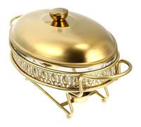 UPKOCH 1.5L Round Chafing Dish Buffet Warmer, Gold Chafer Set with Steel Lid, Glass Food Pan, Water Pan, and Fuel Holders for Buffet, Wedding, Parties, Banquet, Catering Events