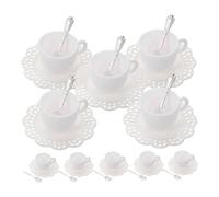 UPKOCH 10 Sets Miniature Coffee Cup and Saucer Set with Metal Spoons Tiny Dollhouse Tableware for Role Playing Vintage White Decor for Mini House Model Scenes