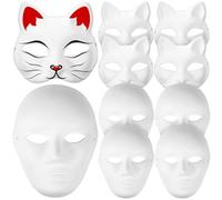 UPKOCH 10Pcs DIY White Paper Masks for Cosplay Hand Painted Cat Man Shaped Masks Elastic Design for Masquerade Carnival Parties More