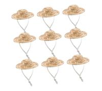 UPKOCH 10pcs Miniature Straw Sombrero Hats with Chin Strap Handwoven Bamboo Doll Hats Ornaments for DIY Doll Decorations Party Craft Accessories for Animals and Dollhouse