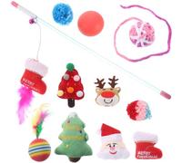 UPKOCH 11pcs Christmas Cat Teaser Set Squeaky Interactive Teasing Wand and Hanging, Portable Kitten Playthings for Indoor Cats, Festive Holiday Pet Entertainment