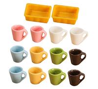 UPKOCH 14pcs Miniature Coffee Cups with Plates Realistic Resin Tiny Mugs Six Colors for Dollhouse Kitchen Mini Utensils for Micro Landscape Photography and Pretend Play