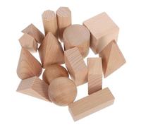 UPKOCH 15pcs Solid Wood Geometric Blocks for Preschool Early Learning Natural Beechwood Cubes for Sorting Stacking Math Teaching for Khaki Building