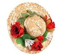 UPKOCH 1Pc Decorative Flower Hat for Pets Woven Straw Cap with Straps Headwear for Cats Dogs and Rabbits Rose Flower Xs