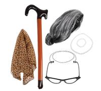 UPKOCH 1set Old Woman Cosplay Set Complete Elderly Costume Accessory Kit for Boy Girl Party Includes Grandma Wig Cap Glasses and More for Fun Themed Events