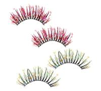 UPKOCH 2 Pairs D False Eyelashes with Glitter and Rhinestone Accents, Dramatic and Versatile Artificial Fiber Lashes for Special Events and Cosplay, Natural Look False Lashes Set