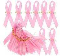 UPKOCH 200pcs Pink Breast Cancer Ribbon and Pin Reusable Polyester Badge for Sweaters and Scarves, Daily Wear and Women