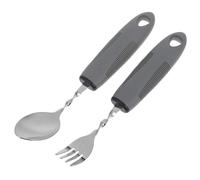 UPKOCH 2pcs Adaptive Utensil Set for Elderly with Tremor Stainless Steel Spoon and Fork Ergonomic Plastic Handles for Stroke Therapy and Hand Trembling Aid