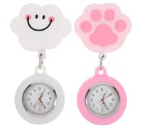 UPKOCH 2pcs Cartoon Nurse Pocket Watches Retractable Hanging Chest Watches for Women Medical Staff Silicone Cute Cat Paw Smile