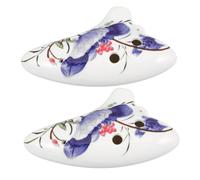 UPKOCH 2pcs Ceramic Ocarina Musical Instruments with Long Mouthpiece Beginner Friendly Six Hole Alto C Flutes Porcelain Musical Instruments with Traditional Blue and Red Floral Design for