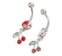 UPKOCH 2pcs Cherry Belly Button Rings for Women Lightweight Stainless Steel Navel Piercing Jewelry Fruit Design Gift for Festivals and Daily Wear