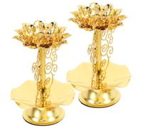 UPKOCH 2pcs Lotus Shape Alloy Candle Holder Set for Aromatherapy and Decorative Use, Golden Butter Lamp Stand with Delicate Design, for Home Desktop Décor and Altar Supplies