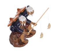 UPKOCH 2PCS Mini Fisherman Figurines Ceramic Sculpture Bonsai Decoration Asian Micro Landscape Ornament for Indoor Outdoor Garden Fish Tank Display