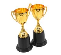 UPKOCH 2pcs Mini Gold Plastic Trophy Cups with Black Base Award Trophies for Winners Competitions Celebrations and Achievement Recognition