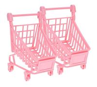 UPKOCH 2pcs Mini Shopping Cart Cute Pink Plastic Trolley Model for Safe Rounded Edges Lightweight Utility Push Pull Carts for Home Decor and Storage