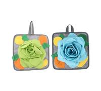UPKOCH 2pcs Rabbit Slow Feeding Snuffle Mats Polar Fleece Foraging Pet Toy Relieve Stress Intelligence Training Mat Green and Blue for Bunny