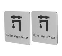 UPKOCH 2Pcs Save Water Sign Aluminum and Plastic Panel with Minimalist Design Silver Self Adhesive Reminder for Bathroom Water Conservation Please Knock