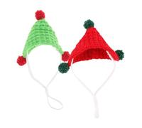 UPKOCH 2Pcs Soft Knitted Triangle Hats for Small Pets Cute Guinea Pig Hamster Headwear for Halloween Parties and Photos Comfortable Dress Up Accessories Green Red