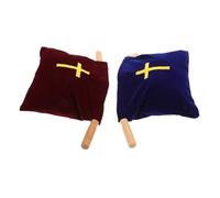 UPKOCH 2pcs Velvet Church Offering Bags with Wood Handles Red and Blue Holy Communion Collection Pouches for Baptism and Religious Supplies
