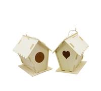 UPKOCH 2pcs Wooden Bird House Set Diy Rustic Home Decor, Heart and Round Shape Solid Wood Hanging Rural Garden Ornament for Indoor Outdoor Display