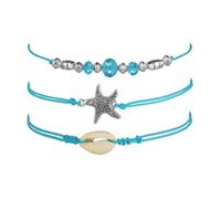 UPKOCH 3 Pcs Bohemian Sea Star Shell Anklet Set with Blue Beads, Creative Foot Pendant Chain for Women, Fashionable Boho Ankle Jewelry Accessories for Summer Beach