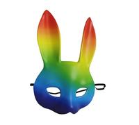 UPKOCH 3d Rainbow Pu Leather Rabbit Mask Halloween Costume Accessory for Women, Scary Animal Face Mask for Pride Parade, Carnival, and Photo Props