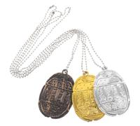 UPKOCH 3pcs Ancient Egyptian Scarab Charm Necklaces Set, Silver Gold and Bronze Beetle Pendant Jewelry for Women and Men, Egyptian Costume Accessories for Festivals and Birthdays