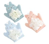 UPKOCH 3Pcs Bath Gloves Set - Dual-Sided Cartoon Bathing Mitts in Blue, Orange Pink Mint Green - Soft Body Scrubbing Washcloths for Shower and Daily Care